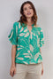 DIDI Dames Short sleeve blouse Carry in green with Island print maat 48