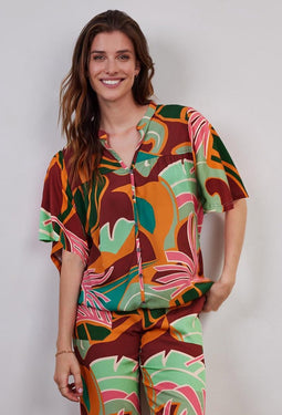 DIDI Dames Short sleeve blouse Carry in offwhite with Seasons print maat 40