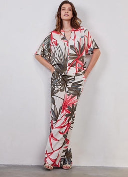 DIDI Dames Short sleeve blouse Carry in offwhite with Yucca print maat 42