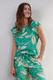 DIDI Dames Sleeveless tee Golden in Green with Island print maat 44