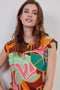 DIDI Dames Sleeveless tee Golden in offwhite with Seasons print maat 44
