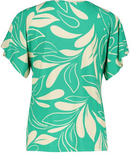 DIDI Dames V-neck top Jeska in green with Island print maat 40