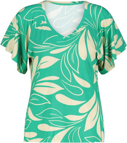 DIDI Dames V-neck top Jeska in green with Island print maat 42
