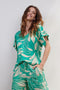 DIDI Dames V-neck top Jeska in green with Island print maat 44