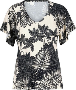 DIDI Dames V-neck top Jeska in offwhite with Floret print. maat 40