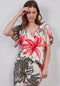 DIDI Dames V-neck top Jeska in offwhite with Yucca print maat 40