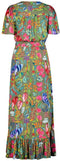 DIDI Dames Wrap dress Ginger in Aloe green with bird garden print maat 48
