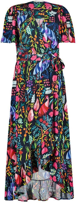 DIDI Dames Wrap dress Ginger in Dark blue with bird garden print maat 40