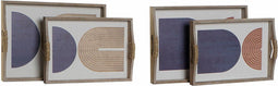 Dienblad DKD Home Decor 40,6 x 30 x 6 cm Beige Blauw Hout MDF (2 Stuks)
