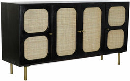 Dientafel DKD Home Decor Zwart Natuurlijk Rotan Mangohout (150 x 40 x 78 cm)