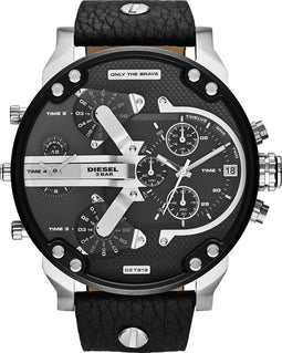Diesel The Daddies DZ7313 - Horloge - 57 mm - Leer - Zwart