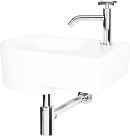 Differnz Apollo Fonteinset - Wasbak Keramiek - Wit - Gebogen Kraan - Chroom - Kruisgreep - 41 x 27 x 14 cm