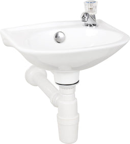 Differnz Gaia Wastafelset - Wasbak Keramiek - Wit - Gebogen Kraan - Chroom - Standaard Greep - 32 x 28 x 15 cm