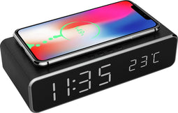 Digitale wekker met draadloze lader met Qi Wireless Charging technologie - 1A / zwart