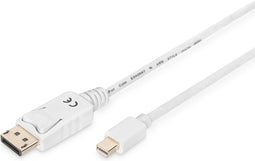 Digitus AK-340102-030-W DisplayPort-kabel Mini-displayport / DisplayPort Adapterkabel Mini DisplayPort-stekker, Display