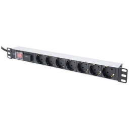 Digitus DN-95407 19 inch Stekkerdoos voor patchkast 1 HE Geaarde contactdoos Zwart