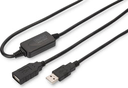 Digitus USB-kabel USB 2.0 USB-A bus, USB-A stekker 15.00 m Zwart Met USB, Met verlengkabel DA-73101