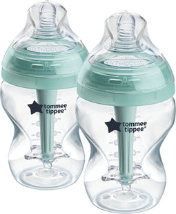 Tommee Tippee babyflessen, Advanced Anti-Colic, tepelvormig voor natuurlijk zuigen, anti-koliek ventiel babyfles, zelfsteriliserend, bpa-vrij, flesvoeding, 260ml, verpakking van 2 Stuk