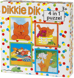 Dikkie Dik puzzel 4 in 1 educatief peuter speelgoed - kinderpuzzel 4x6x9x16 stukjes leren puzzelen - cadeautip puzzel 3 jaar en ouder - Bambolino Toys