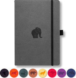 Dingbats* Wildlife A5 Notitieboek - Grey Elephant Stippen - Bullet Journal met 100 gsm Inktvrij Papier - Schetsboek met Harde Kaft, Elastische Sluiting en Bladwijzer