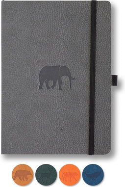 Dingbats* Wildlife A5 Soft Cover Notitieboek - Grey Elephant Lijntjes - Bullet Journal met 100 gsm Inktvrij Papier - Schetsboek met Zachte Kaft, Binnenvak, Elastische Sluiting en Bladwijzer