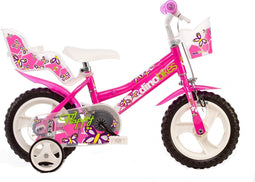 Dino Happy - Kinderfiets 12 Inch - Roze Meisjesfiets - Met Zijwieltjes - Geschikt voor 2 tot 4 Jaar - 90-105 cm