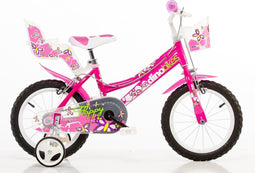 Dino Happy - Kinderfiets 14 Inch - van 3-5 Jaar - met Zijwieltjes - Meisjesfiets Roze