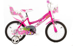 Dino Happy - Kinderfiets 16 Inch - van 4-6 Jaar - met Zijwieltjes - Meisjesfiets Roze