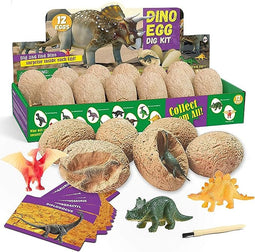 Dinosaurus Opgravingsset - Dino Ei Speelgoed met 12 Dinosaurussen, Studiekaarten en Opgravingskit -