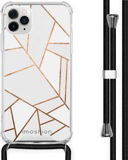 iMoshion iPhone 11 Pro Max - Hoesje met Koord - Verstelbaar Koord - Wit Meerkleurig Goud
