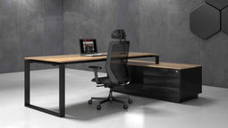 Directiebureau Cube Hoekcombinatie incl ladenblok met 3 laden. Met zwevend blad. Uitvoering rechts.