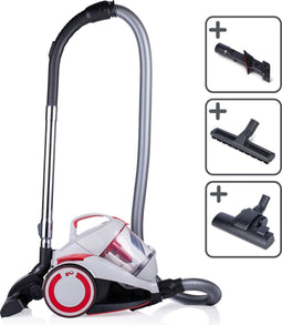 Dirt Devil Stofzuiger zonder Zak DD2502 - Vacuum Cleaner 700W HEPA 12 Filter - Cycloon Stofzuiger met Combiborstel, Kierenzuigmond en Parketzuigmond - Stofopvangbak 1,8 L - Grijs/Rood