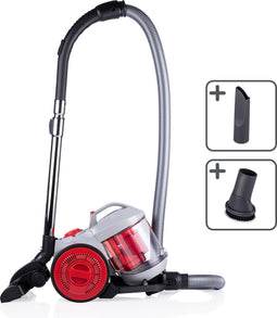Dirt Devil Stofzuiger zonder Zak DD2503 - Vacuum Cleaner 800W HEPA 12 Filter - Cycloonstofzuiger met Combiborstel, Kierenmondstuk en Meubelopzetstuk - Stofopvangbak 2,2 L - Grijs/Rood