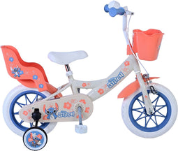 Disney Stitch Kinderfiets Meisjes 12 inch Creme Koraal Blauw