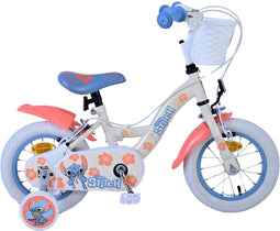 Disney Stitch Kinderfiets Meisjes 12 inch Twee handremmen Crème Koraal Blauw