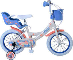 Disney Stitch Kinderfiets - Meisjes - 14 inch - Creme Koraal Blauw - Twee handremmen