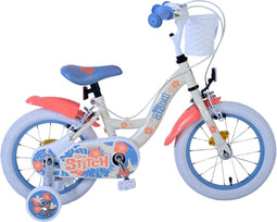 Disney Stitch Kinderfiets - Meisjes - 14 inch - Crème Koraal Blauw - Twee handremmen