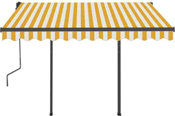 vidaXL - Luifel - handmatig - uittrekbaar - met - palen - 3x2,5 - m - geel - en - wit