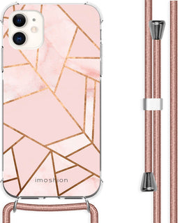 iMoshion iPhone 11 - Hoesje met Koord - Verstelbaar Koord - Goud Roze Pink Graphic