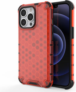 Lunso - Honinggraat Armor Backcover hoes - Geschikt voor iPhone 13 Pro - Rood