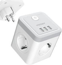 Voomy X4 - Verdeelstekker 7-Voudig - 4 Stopcontacten en 3 USB Poorten - Wit