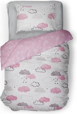 LINNICK Kinder Dekbedovertrek 100% katoen Cloudie - pink 140x200cm - Tiener Dekbedovertrek 1 persoons