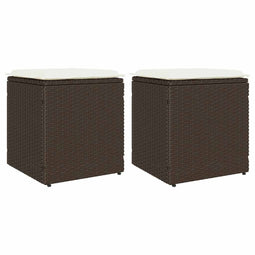 vidaXL - Tuinkrukken - met - kussens - 2 - st - 40x40x43 - cm - poly - rattan - bruin