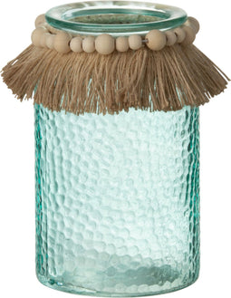 J-Line windlicht Kralen - glas - blauw - large