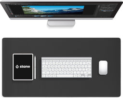 STANE Bureauonderlegger - XXL muismat - Vegan Leer - Dubbel gestikt - Zwart - 80x40 cm