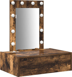 vidaXL - Wandkast - Make-up - Tafel - met - LED - Verlichting - in - Rook - Eik