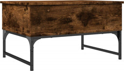 vidaXL - Salontafel - 70x50x40 - cm - bewerkt - hout - en - metaal - gerookt - eiken