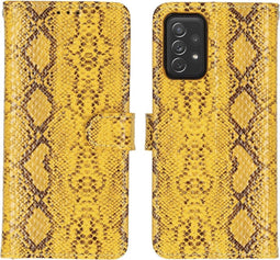 Hoesje Met Pasjeshouder Geschikt voor Samsung Galaxy A72 - Slangenprint Bookcase - Geel