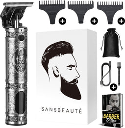 Sansbeauté® T-Blade Buddha Trimmer - Draadloze Baard- en Haartrimmer - 3 Opzetkammen - Silver Platinum
