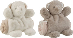 J-Line Plaid knuffelbeer – pluche/polyester – wit/grijs - 2 stuks